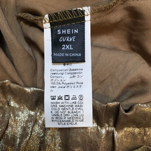 Shein Curve Womens 2XL Wide Leg Palazzo Lounge Pants Gold Glam Paperbag - Picture 8 of 8